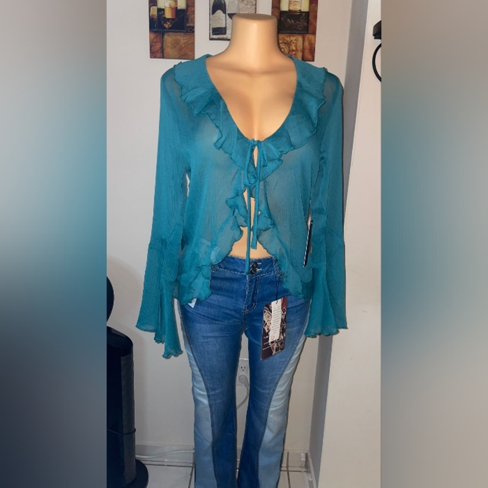 NWT TOS CASUAL RUFFLE FRONT FLOATY MESH  SIZE M